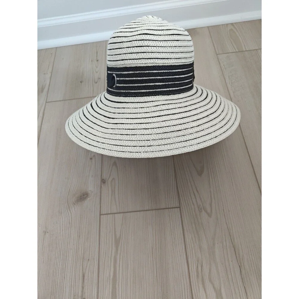 Betmar Women's Jasmine Wide Brim Sun Beach Hat ivory black one size NWT